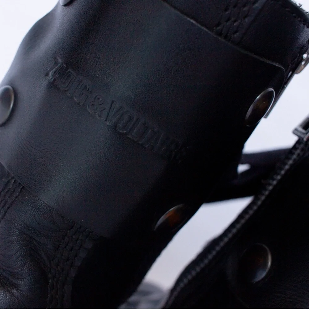 568$MRP Zadig & Voltaire Joe Boots Black Leather Lace Up Zip Logo Boots , Sz 38 - Picture 7 of 16